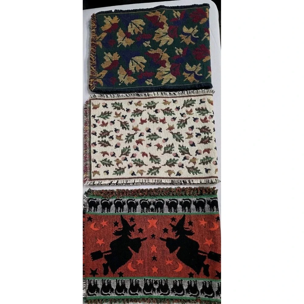 3pc W.C Deisgns Cotton Table Runner Fall Autumn Halloween Raw Hem Decor Holiday